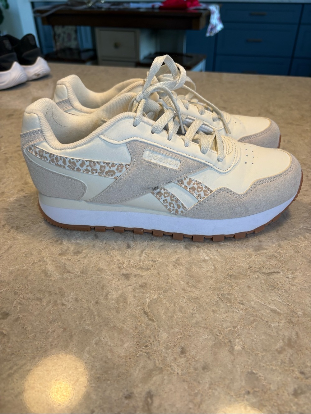 Reebok Neutral Beige Leopard Trim Lace-Up Sneakers
